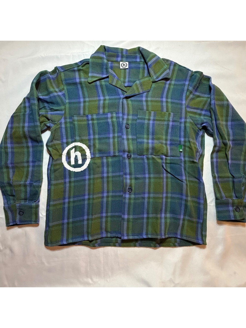 Hidden NY Plaid Overshirt Green Blue Logo Shirt M